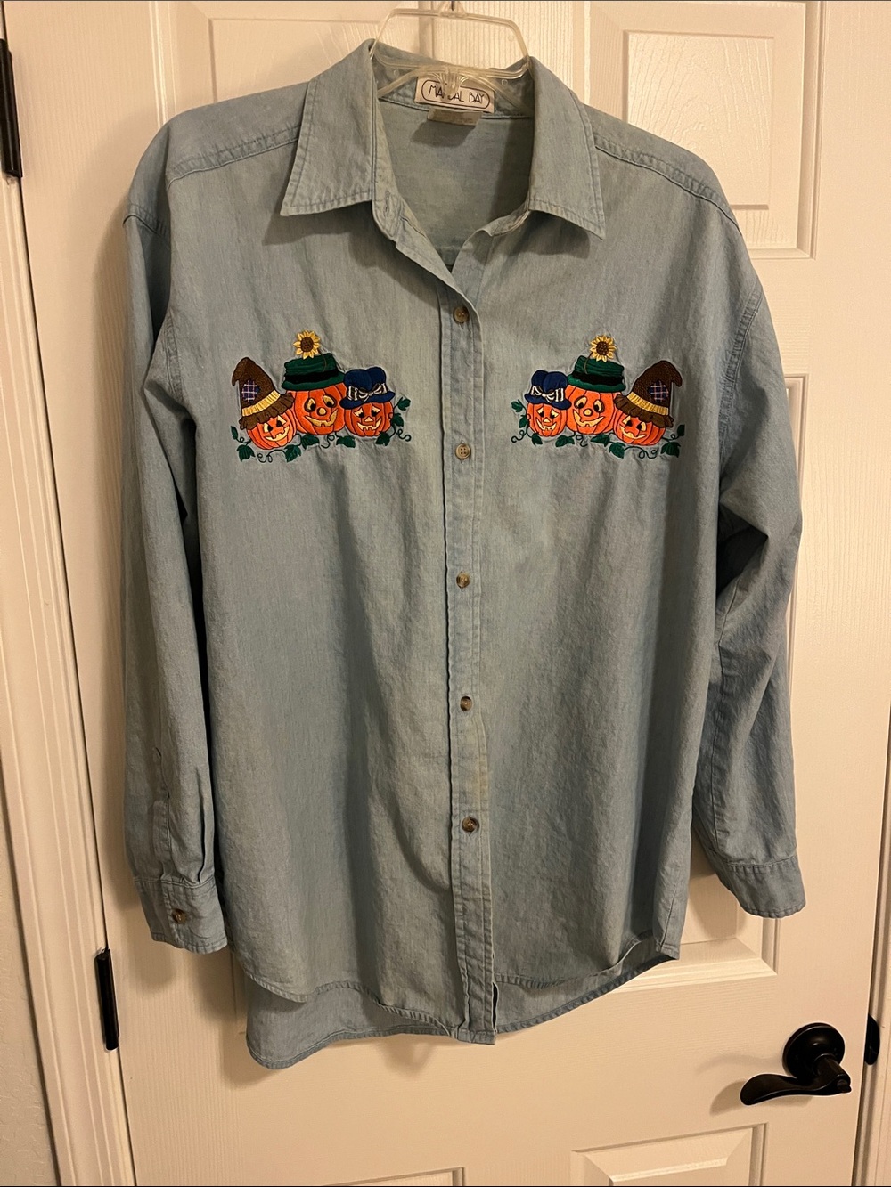 Fall Embroidered Denim Shirt XL